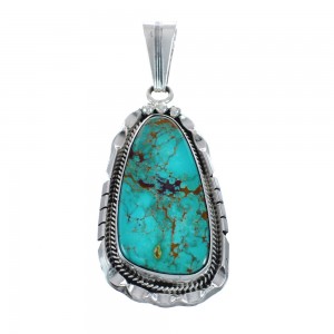 Native American Turquoise Tear Drop Genuine Sterling Silver Pendant AX128891