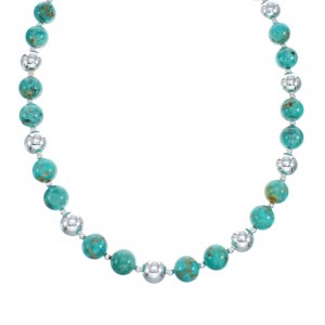 Native American Turquoise Sterling Silver Bead Necklace AX128865