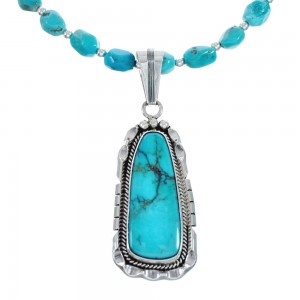 Sterling Silver Turquoise Native American Bead Necklace Pendant Set AX128765