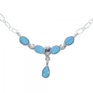 Navajo Authentic Sterling Silver Blue Opal Pendant Chain Necklace JX128939