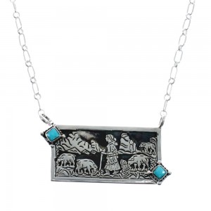 Native American Sterling Silver Story Teller Turquoise Necklace JX128963
