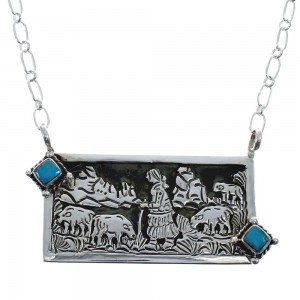 Native American Sterling Silver Story Teller Turquoise Necklace JX128964