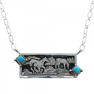 Native American Sterling Silver Horse Turquoise Necklace JX128965