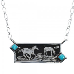Native American Sterling Silver Horse Turquoise Necklace JX128966