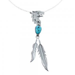 Turquoise Eagle And Feather Sterling Silver Native American Necklace Set JX128955