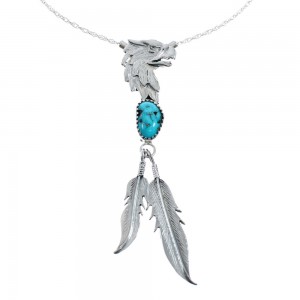 Turquoise Eagle And Feather Sterling Silver Native American Necklace Set JX128957