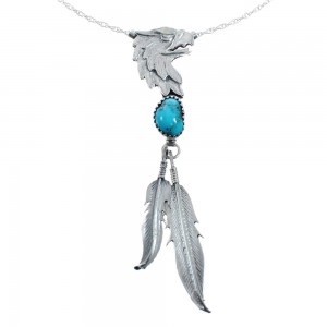 Turquoise Eagle And Feather Sterling Silver Native American Necklace Set JX128959