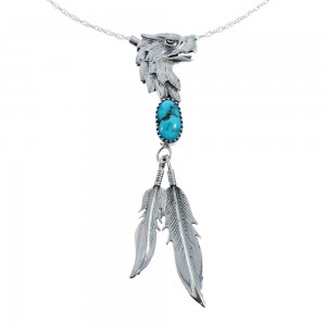Turquoise Eagle And Feather Sterling Silver Native American Necklace Set JX128960