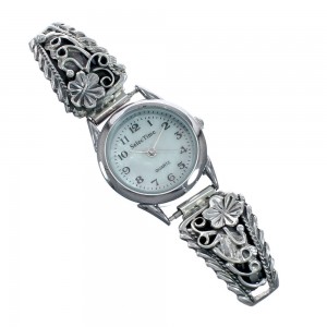 Navajo Authentic Sterling Silver Flower Watch JX128942