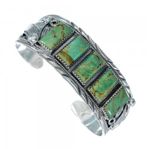 Navajo Turquoise Multistone Leaf Sterling Silver Cuff Bracelet JX128671