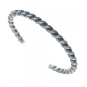 Navajo Genuine Twisted Sterling Silver Cuff Bracelet JX128787
