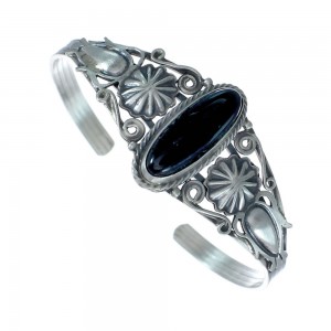 Onyx Authentic Sterling Silver Navajo Cuff Bracelet JX128747