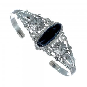 Onyx Authentic Sterling Silver Navajo Cuff Bracelet JX128745
