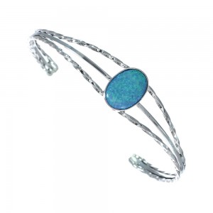 Blue Opal Sterling Silver Native American Cuff Bracelet JX128762