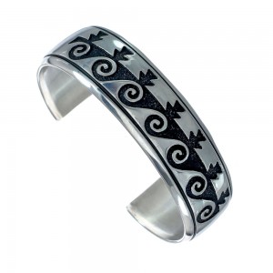  Navajo Authentic Sterling Silver Water Wave Cuff Bracelet JX128767