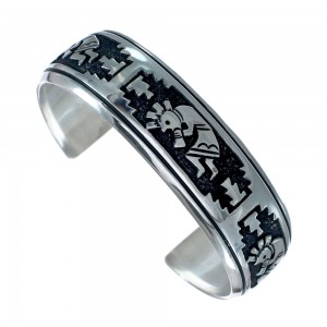 Navajo Authentic Sterling Silver Kokopelli Cuff Bracelet JX128769
