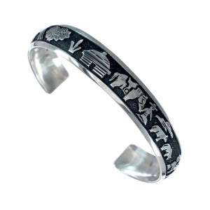  Navajo Authentic Sterling Silver Storyteller Cuff Bracelet JX128734