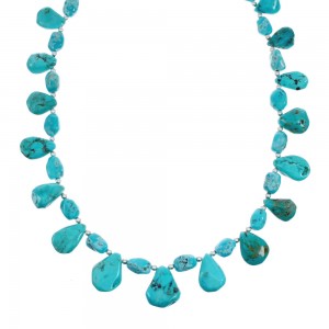 Turquoise Native American Bead And Silver Necklace JX128719