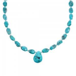 Turquoise Native American Bead And Silver Necklace JX128720