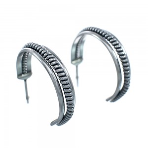 Native American Twisted Sterling Silver Post Hoop Earrings JX128912