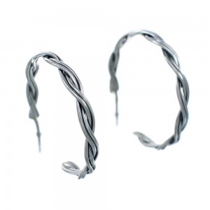 Native American Twisted Sterling Silver Post Hoop Earrings JX128924