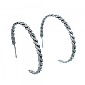 Native American Twisted Sterling Silver Post Hoop Earrings JX128920