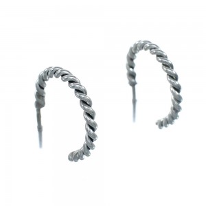 Native American Twisted Sterling Silver Post Hoop Earrings JX128925