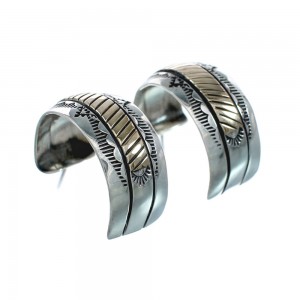 Genuine Sterling Silver And 14KG Navajo Post Hoop Earrings JX128930