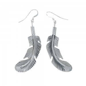 Native American Sterling Silver Feather Hook Dangle Earrings JX128909