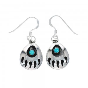Native American Sterling Silver Turquoise Bear Paw Hook Dangle Earrings JX128936