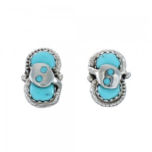 Turquoise Zuni Effie Calavaza Silver Snake Post Earrings JX128918