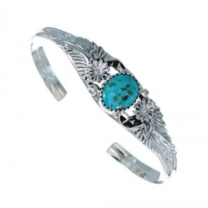 Native American Navajo Turquoise Leaf Sterling Silver Cuff Bracelet JX128832