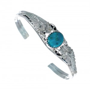 Native American Navajo Turquoise Leaf Sterling Silver Cuff Bracelet JX128835