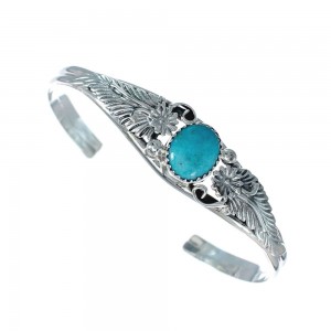 Native American Navajo Turquoise Leaf Sterling Silver Cuff Bracelet JX128838