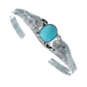 Native American Navajo Turquoise Leaf Sterling Silver Cuff Bracelet JX128841