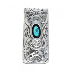 Native American Turquoise Authentic Sterling Silver Money Clip JX129054
