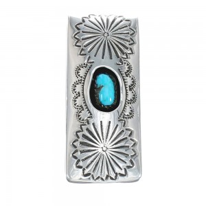 Native American Turquoise Authentic Sterling Silver Money Clip JX129060