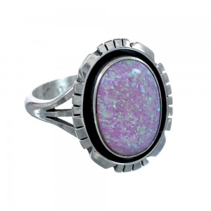 Native American Navajo Sterling Silver Pink Opal Ring Size 8-1/4 JX129005