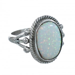 Native American Navajo Sterling Silver White Opal Ring Size 6 JX128992 