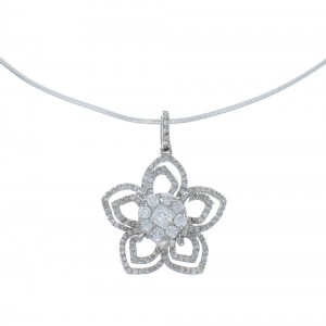 Sterling Silver And Cubic Zirconia Flower Italian Snake Chain Necklace Set AX129003