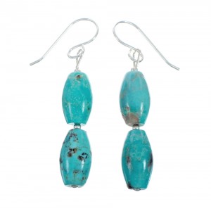 Sterling Silver Native American Turquoise Bead Hook Dangle Earrings JX129250