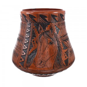 Horse Navajo Hand Crafted Pottery By Artist Watchman AX129339