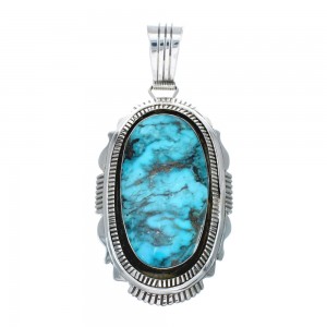 Native American Authentic Sterling Silver Turquoise Navajo Pendant AX129370