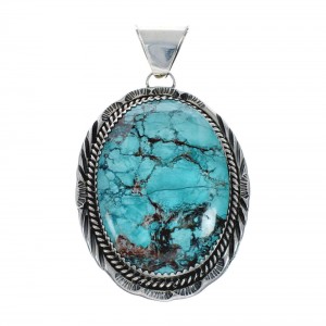 Native American Authentic Turquoise Sterling Silver Pendant AX129393