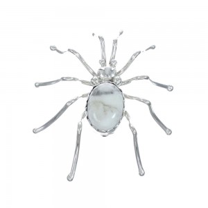 Native American Howlite Sterling Silver Spider Pin AX129404