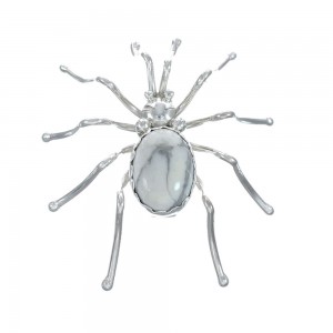 Native American Howlite Sterling Silver Spider Pin AX129405