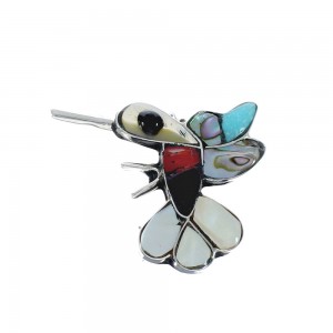 Zuni Multicolor Inlay Genuine Sterling Silver Hummingbird Pin Pendant AX129413