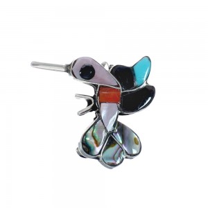 Zuni Multicolor Inlay Genuine Sterling Silver Hummingbird Pin Pendant AX129415