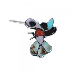 Zuni Multicolor Inlay Genuine Sterling Silver Hummingbird Pin Pendant AX129416