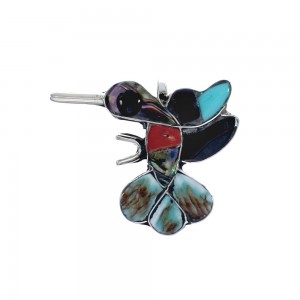 Zuni Multicolor Inlay Genuine Sterling Silver Hummingbird Pin Pendant AX129417